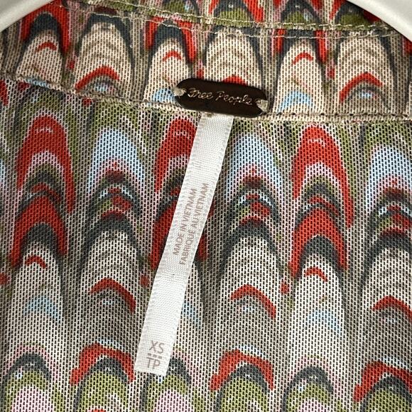 Free People Lucky Shirt Womens XS Canyon Combo Mesh Sheer Ruched Boho Indie - Picture 7 of 16